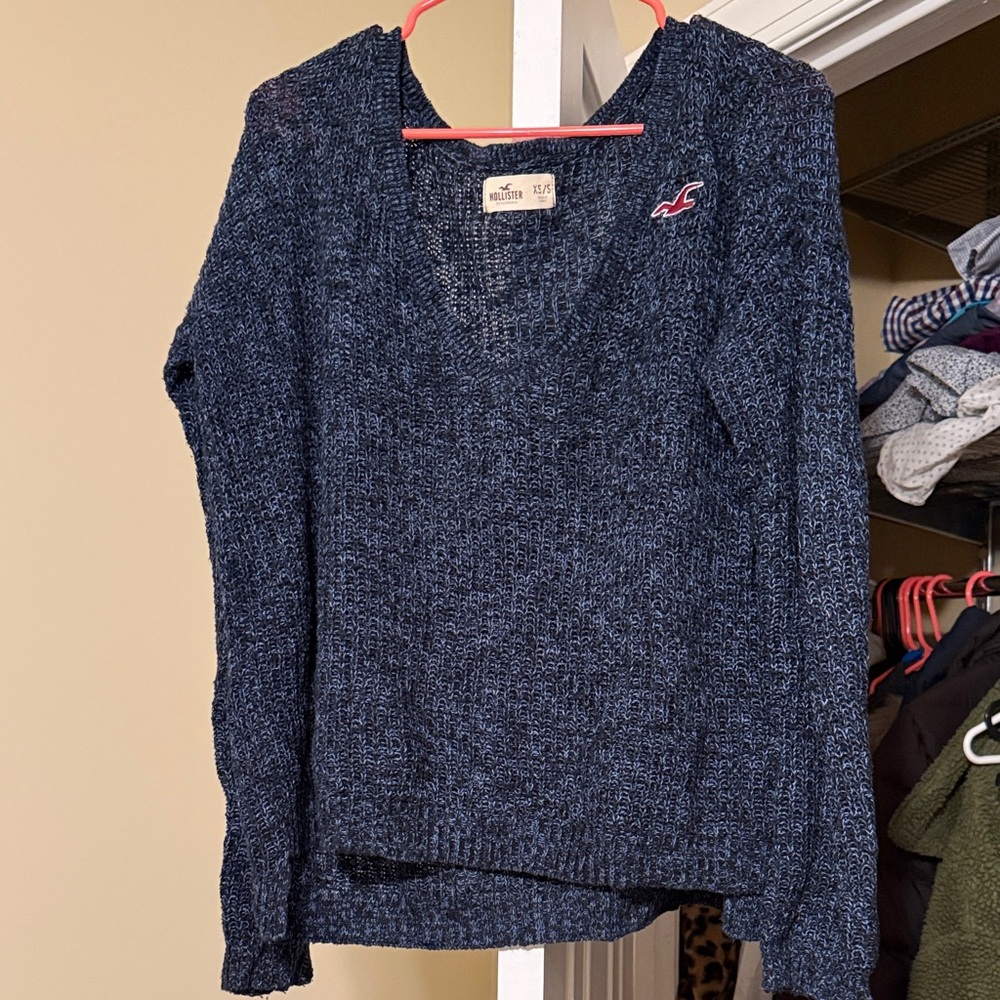 Hollister Navy Blue V-Neck Knit Sweater